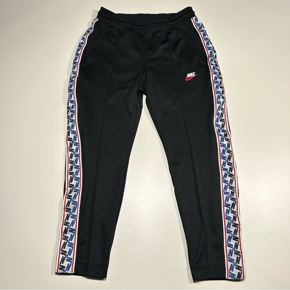Nike Sportswear Taped Poly Track Pants Black Side Stripe Retro Logo Men’s M